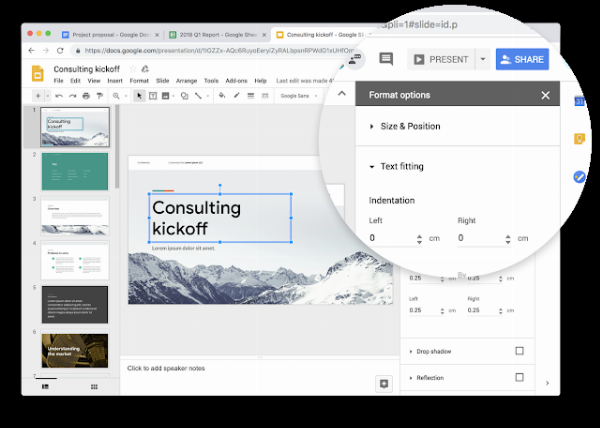 Giao diện Google Docs, Slides và Sheets