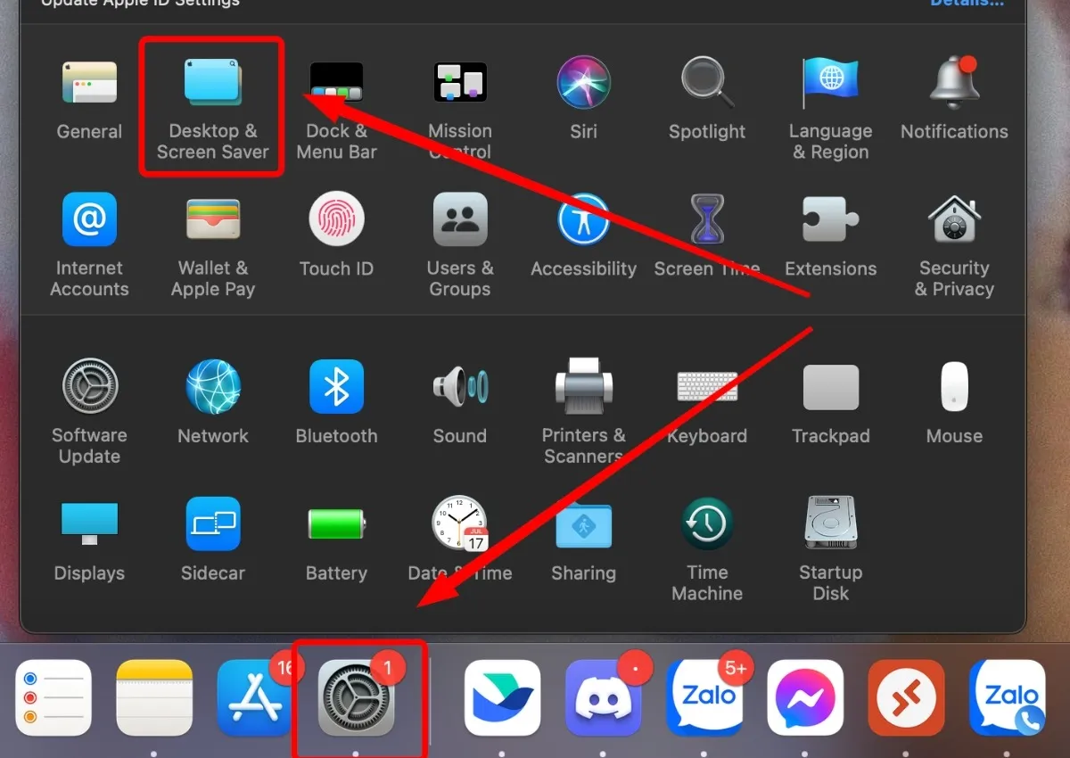 Bấm vào System Preferences