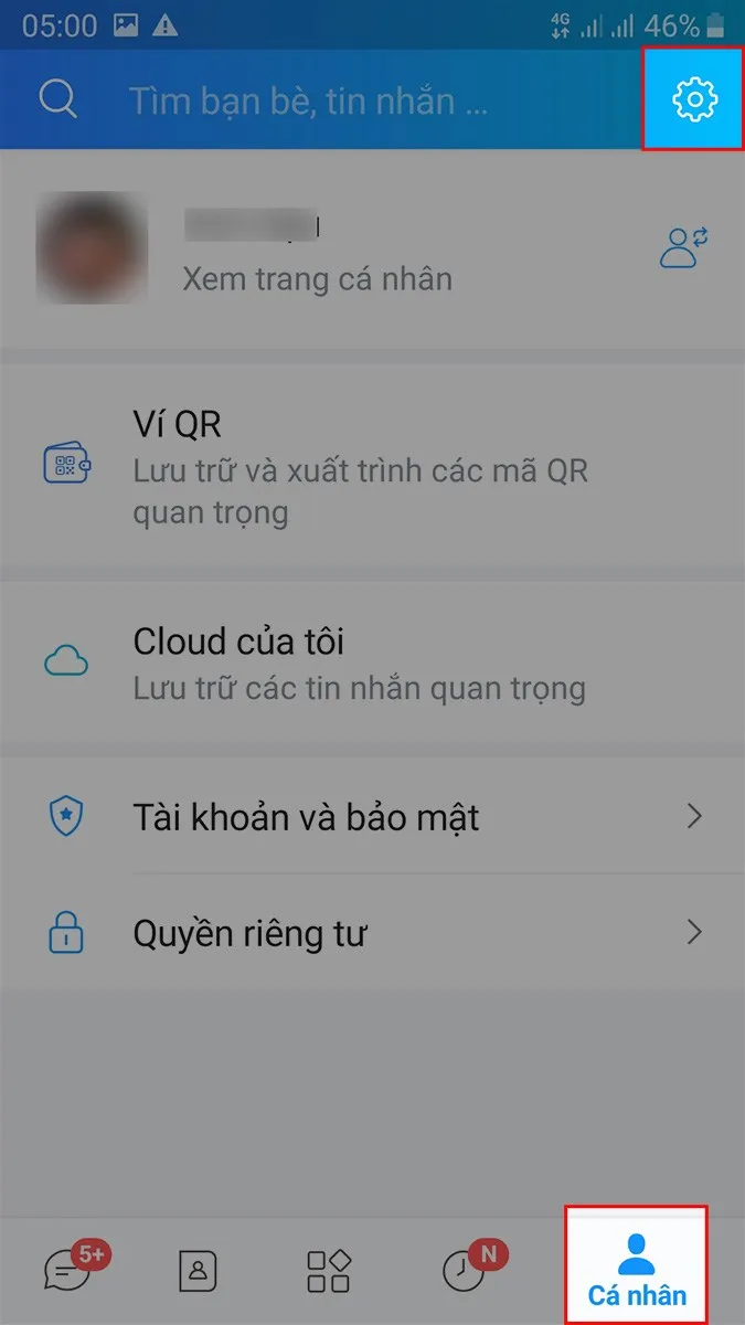 Chọn Cá nhân ở góc dưới bên phải