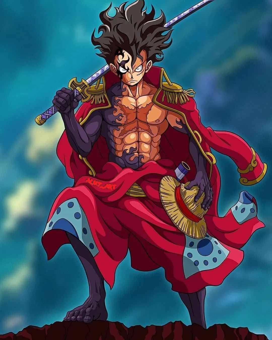 Hình ảnh Luffy với cánh tay màu cam