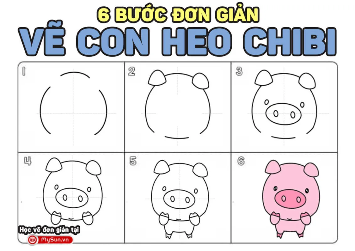 Hướng dẫn vẽ hình con heo chibi