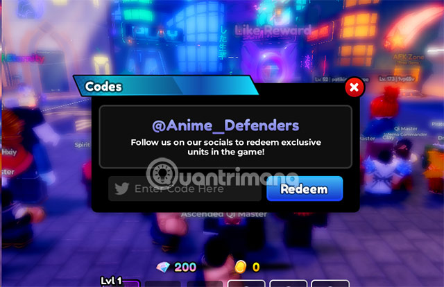 code Anime Defenders mới
