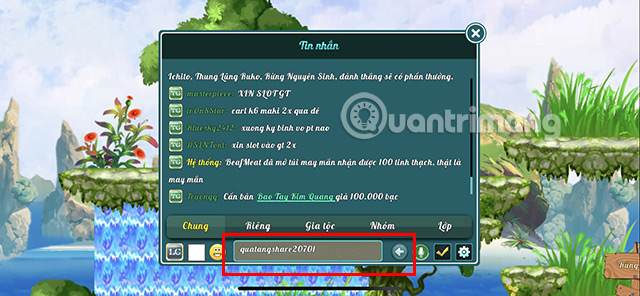 code-dung-si-rong-online-4 Tiến hành nhập theo cú pháp sau vào khung chat.