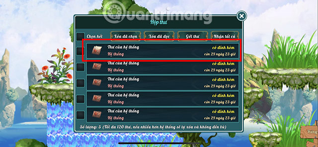 code-dung-si-rong-online-6 Chọn Thư có chứa quà từ giftcode.