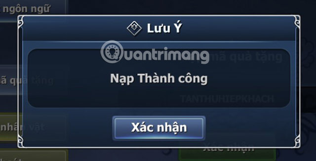 code-hiep-khach-mobile-6 Một cửa sổ thông báo Nạp Thành Công hiện lên tức là bạn đã nhập giftcode thành công.