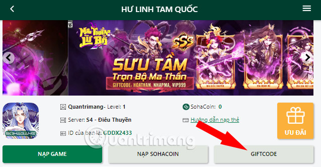 Hướng dẫn nhập code Hư Linh Tam Quốc