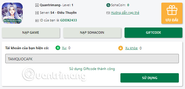 Hướng dẫn nhập code Hư Linh Tam Quốc