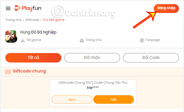 code-hung-do-ba-nghiep-3 Tiến hành đăng nhập vào tài khoản game của bạn.