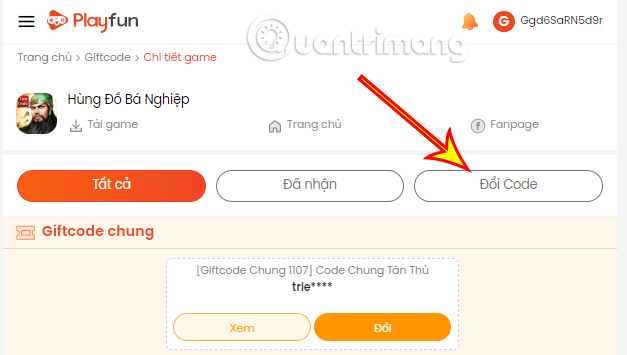 code-hung-do-ba-nghiep-4 Chọn mục Đổi Code