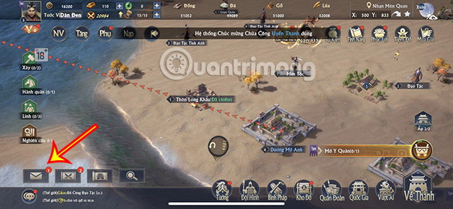 code-hung-do-ba-nghiep-7 Truy cập vào giao diện chính của game, chọn Thư.