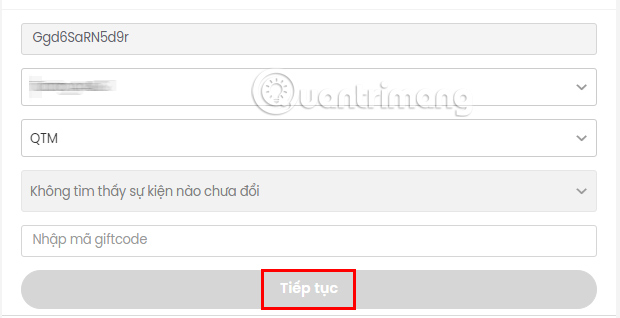 code-huyen-thoai-nu-than-3 Nhập code vào ô trống rồi nhấn Tiếp tục.