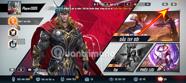 code-marvel-dai-chien-3 Chọn mục Cài đặt.