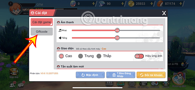 code-mega-dai-chien-2-1 Chọn mục Giftcode.
