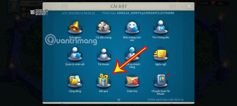 code-rok-5 Chọn phần Đổi quà.