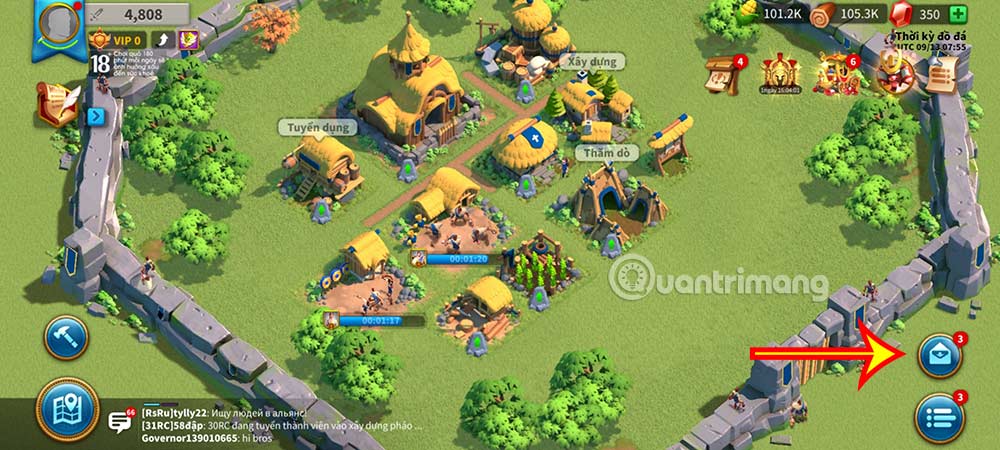 code-rok-7 Nhấn vào biểu tượng Thư ở giao diện chính.