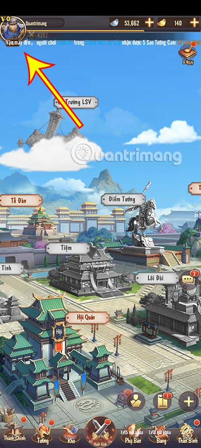 code-tam-quoc-huyen-tuong-3 Tại giao diện chính của game, nhấn vào Avatar của nhân vật.