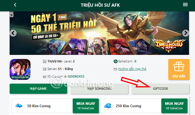 Cách nhập code Triệu Hồi Sư AFK