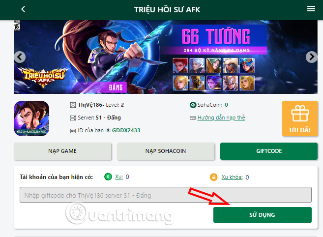 Cách nhập code Triệu Hồi Sư AFK