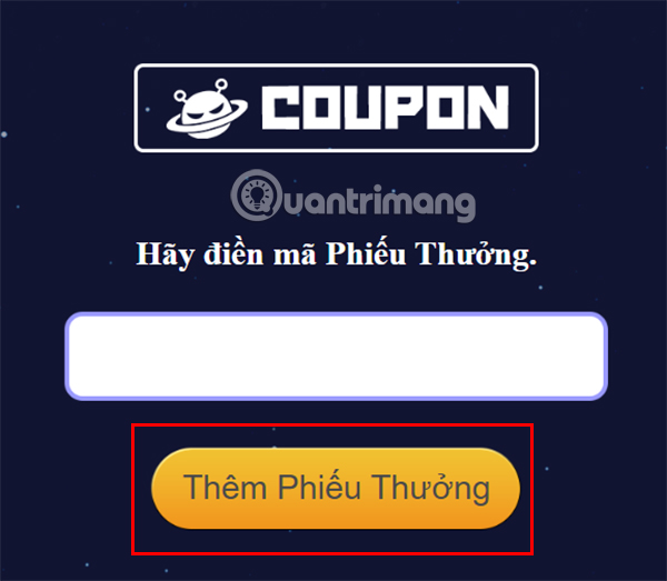 code-vahns-quest-3 Điền code game vào ô trống và chọn Thêm Phiếu Thưởng.