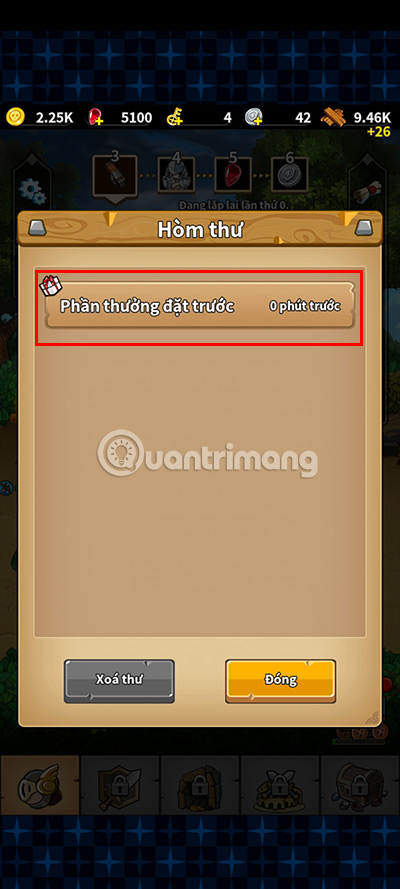 code-vahns-quest-9 Nhấn vào thư có chứa vật phẩm từ code game