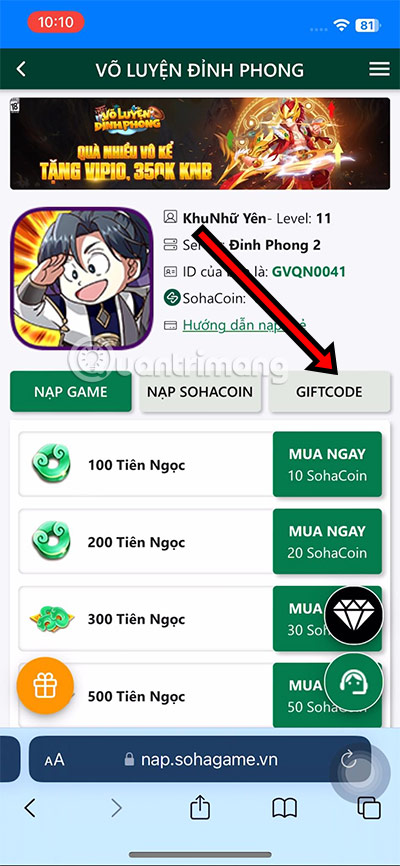 code-vo-luyen-dinh-phong-2 giftcode vo luyen dinh phong