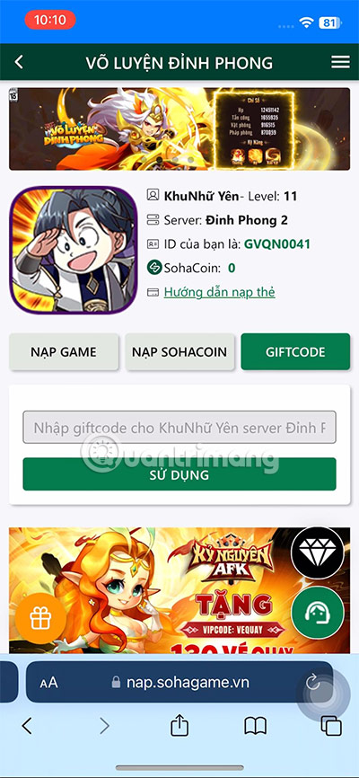 code-vo-luyen-dinh-phong-3 nhap code vo luyen dinh phong