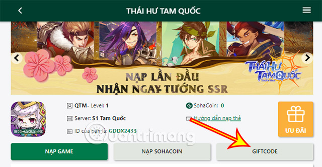 thai-hu-tam-quoc-3 Nhấn vào mục Giftcode.